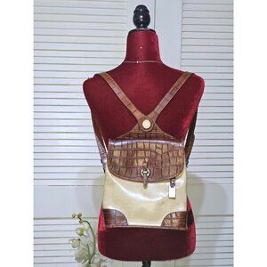Vintage Dooney & Bourke Women's Brown Croc Embossed Leather Backpack Sz M 2560